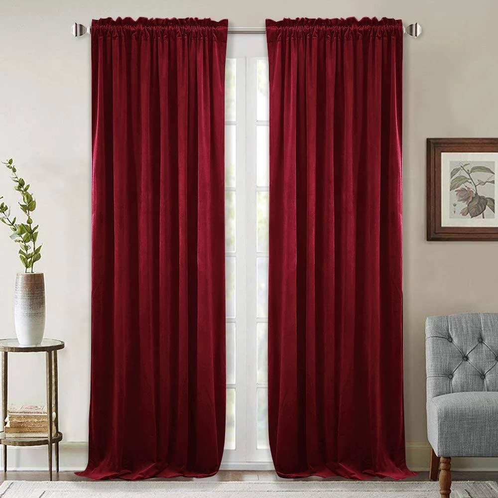 StangH Theater Red Velvet Curtains - Super Soft Velvet Blackout Insulated Panels