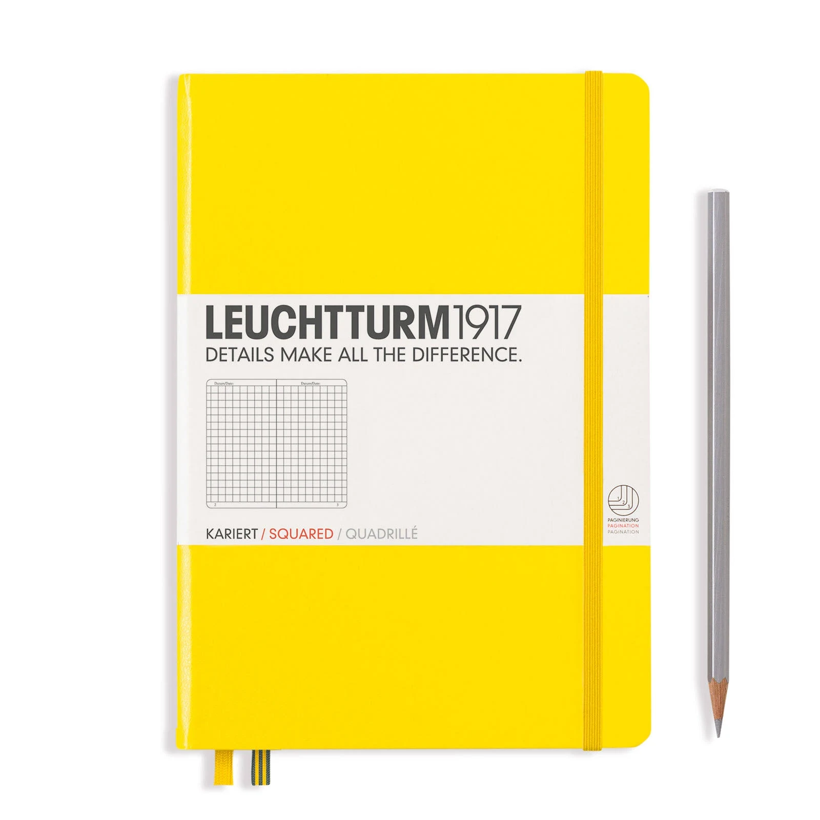 LEUCHTTURM1917 - Notebook Hardcover Medium A5-251 Numbered Pages for Writing and Journaling (Lemon, Squared)