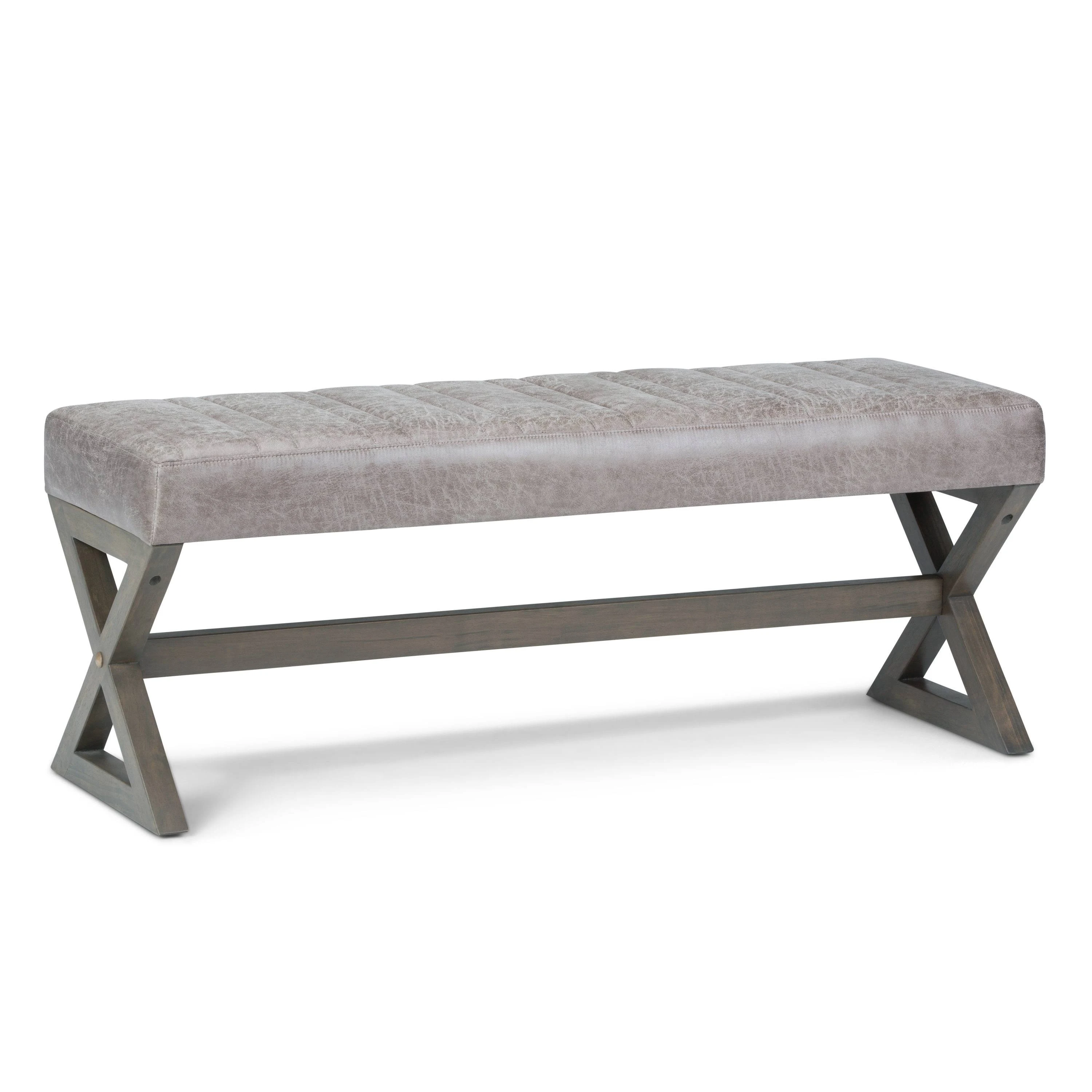 Simpli Home Salinger Ottoman Bench in Distressed Grey Taupe Faux Air Leather