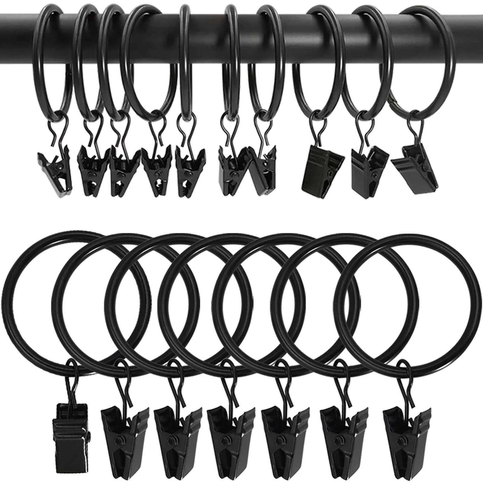 AMZSEVEN 100 Pack Metal Curtain Rings with Clips Curtain Hangers Clips Drapery Clips with Rings Drapes Rings 1 in Interior Di