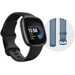 Fitbit Versa 4 Fitness Smartwatch Bundle - Black/Graphite