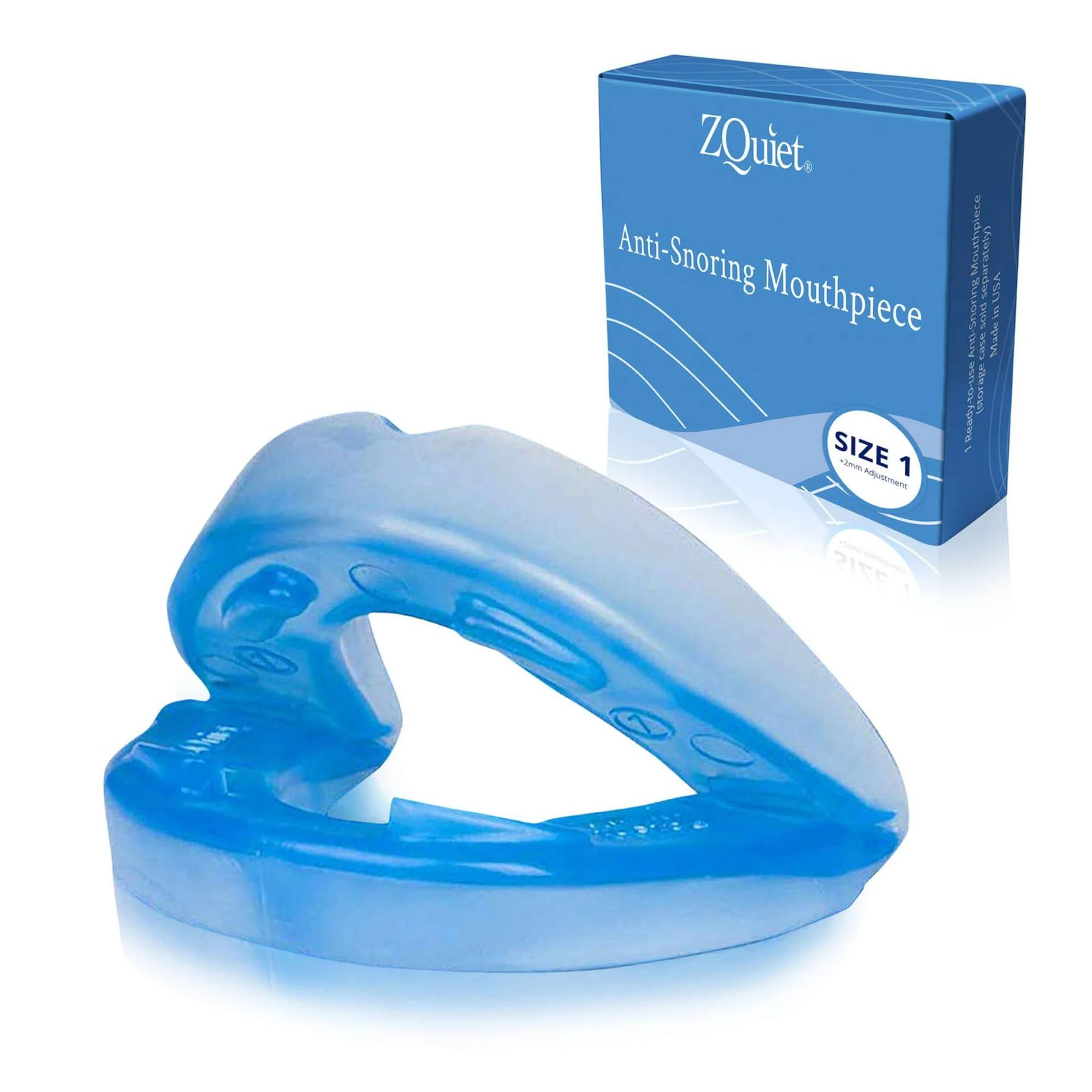 ZQuiet Anti-Snoring Mouthpiece Solution - Comfort Size #2 (Single Device) - Made in USA Snoring Solution for A Better Night’s Sleep (Blue)