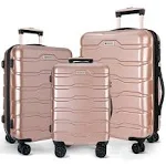 SHOWKOO Luggage Sets Expandable PC+ABS Durable Suitcase Sets Double Wheels TSA Lock White 3pcs