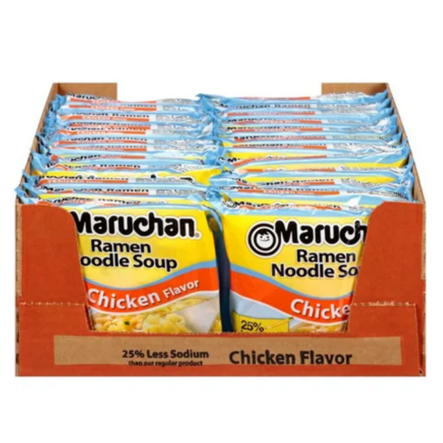 Maruchan Instant Lunch Less Sodium Chicken, 2.15 Oz, Pack of 12