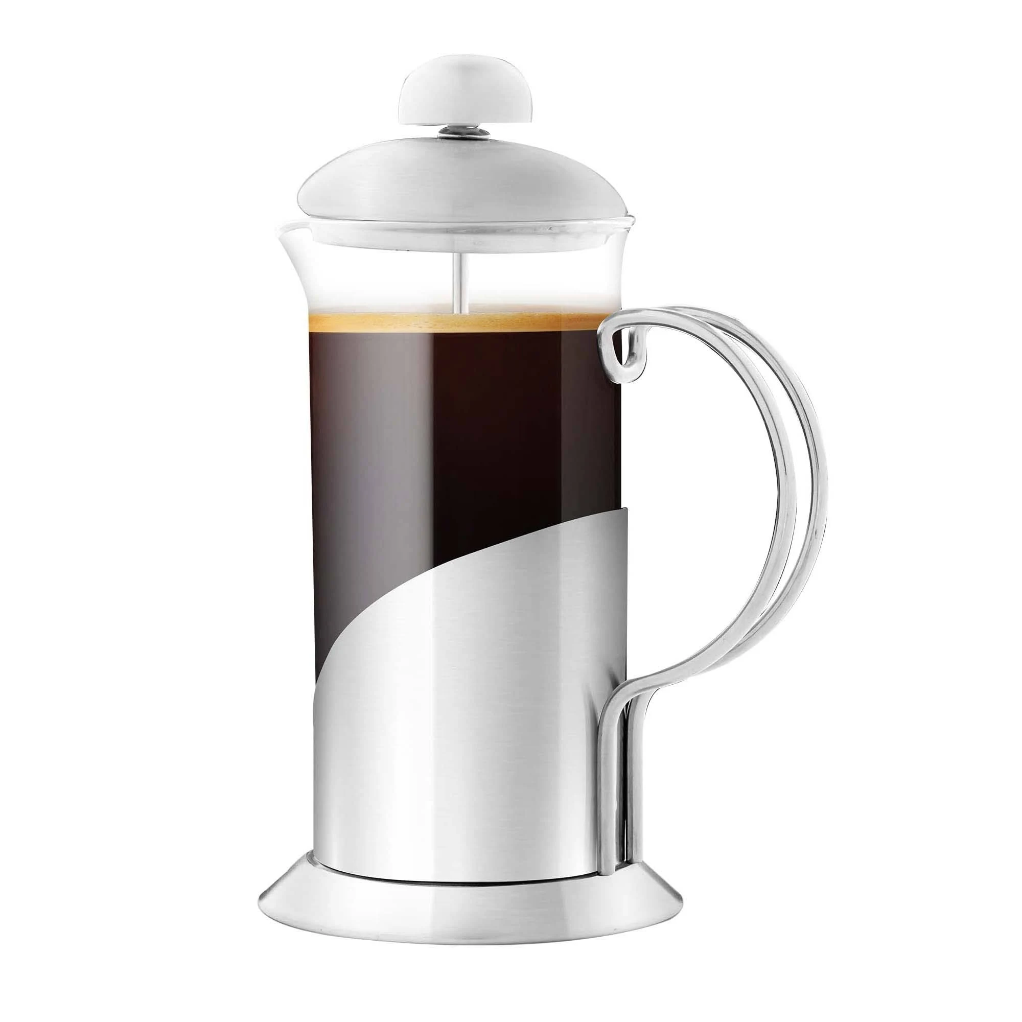 OVENTE French Press Coffee Maker 12 Ounce, 4 Level Stainless Steel Filter System & Heat Resistant Borosilicate Glass, Scoop included, Silver FSL12S