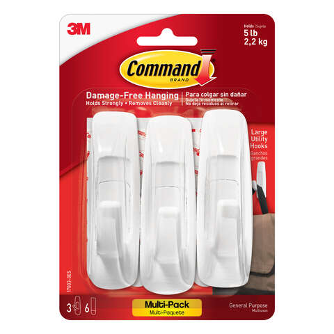 3M Command White Utility Hooks 5 lb 3 pk