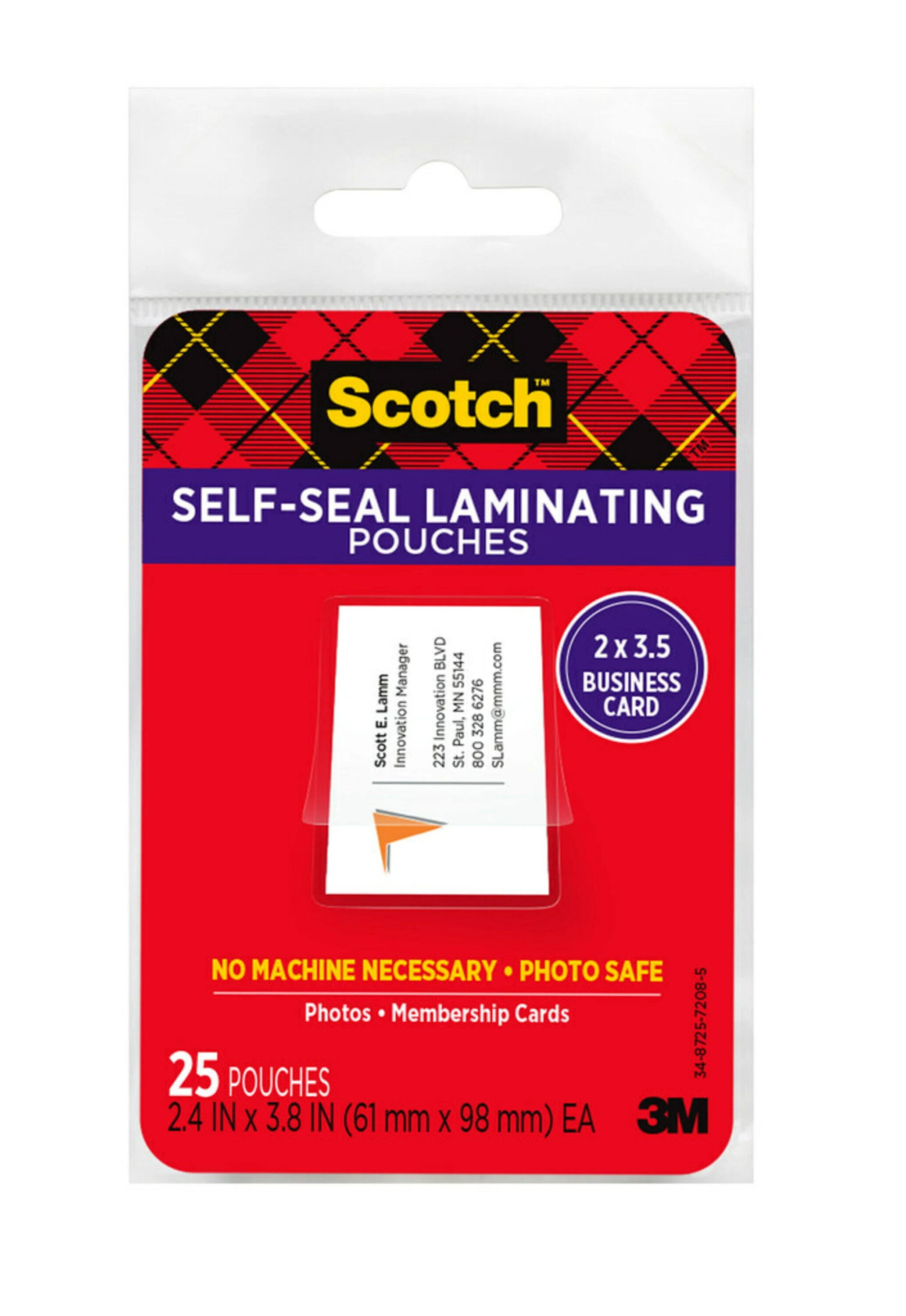 Scotch Self-Sealing Laminating Pouches, 25 Pack, Business Card Size, Great for Gift Tags