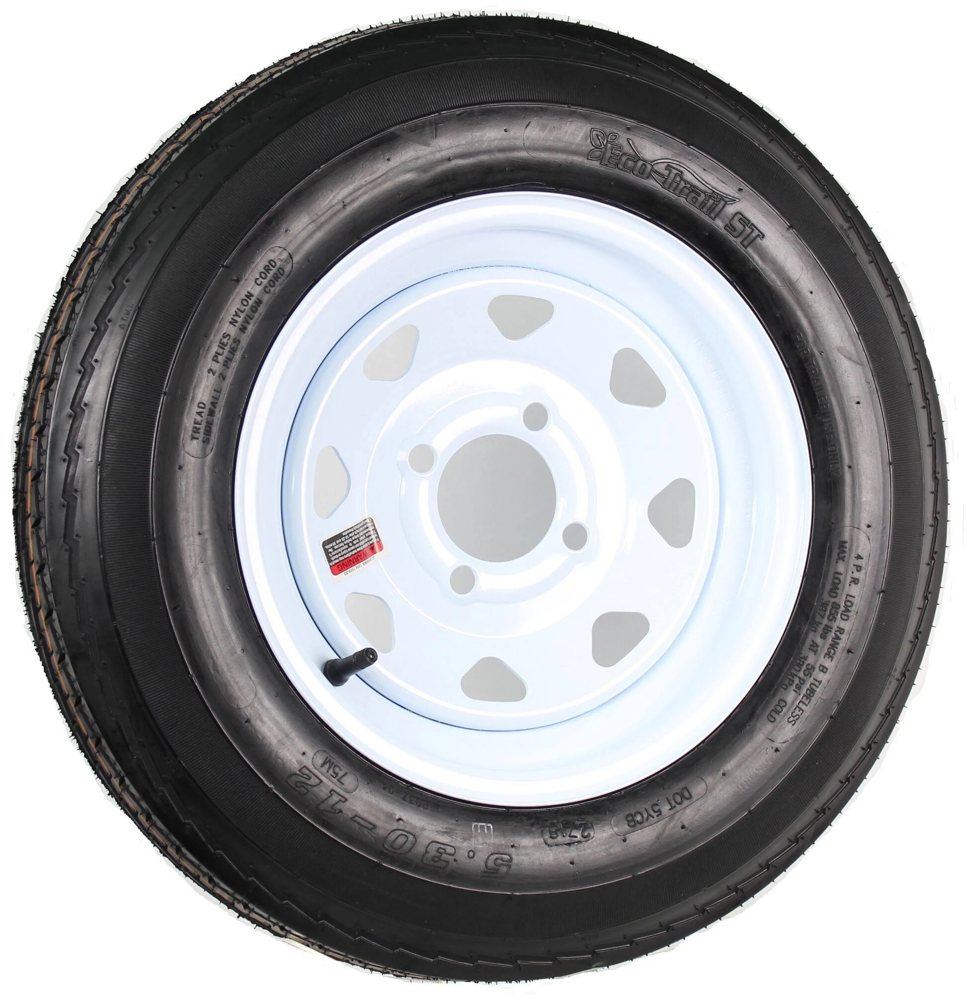 Ecustomrim Trailer Tire On Rim 5.30-12 530-12 5.30 x 12 12 in. 4 Lug Hole Wheel White Spoke