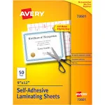 Avery Self-Adhesive Laminating Sheets, 9" x 12", 50 Sheets (73601)