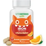 Kids Iron 10 mg with Vitamin C 50 mg Chewable Tablets - Healthy Iron Levels - Tasty Natural Flavor - 120 Chewables