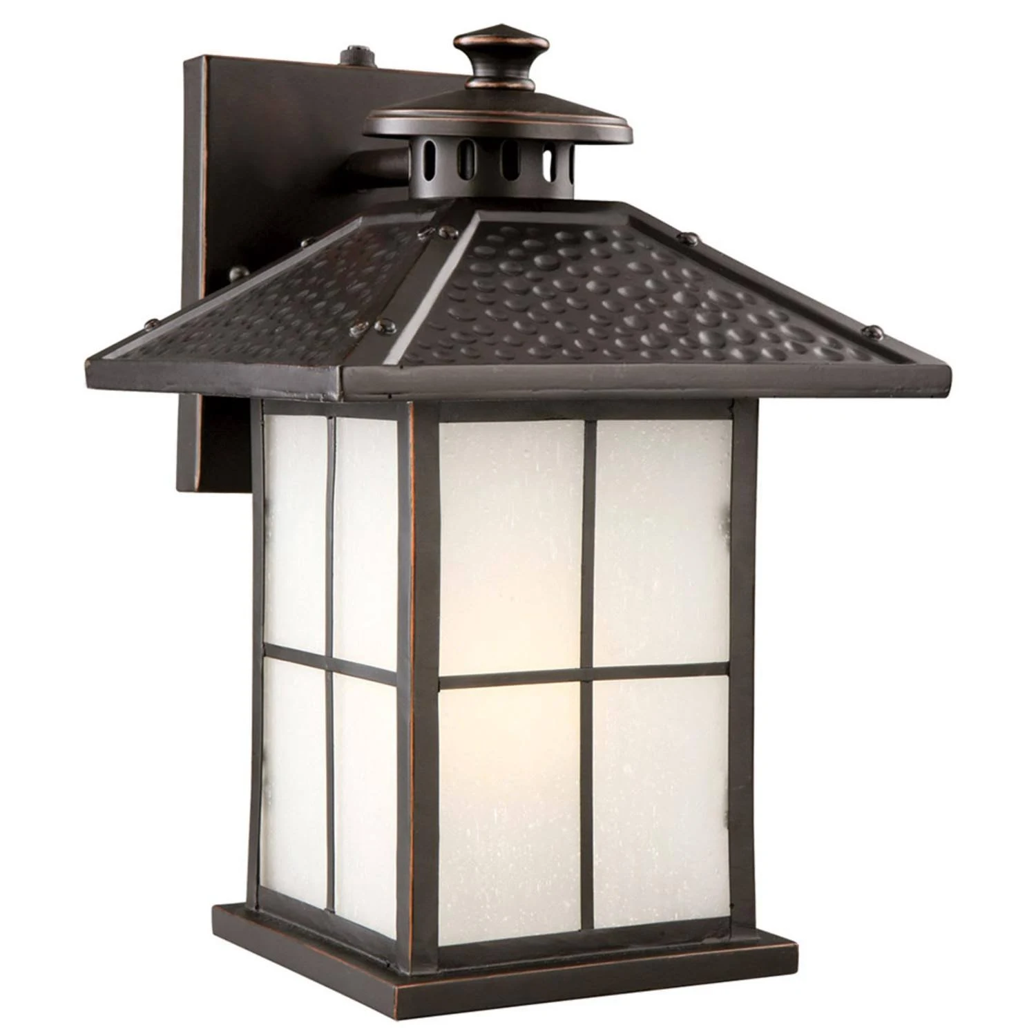 Design House 516781-LED LED, Oil Rubbed Bronze Gladstone Traditional 1-Light Outdoor Wall Mount Dimmable Frosted Seedy Glass and Dusk to Dawn Photocell Sensor for Porch Entryway Patio Garage, Bulb