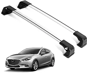 Erkul Heavy Duty 220 lbs Roof Rack Cross Bars for Mazda 3 2014-2024 | Aluminum Crossbars with Anti Theft Lock for Rooftop | Compatible with Fixed Points Roofs - Silver