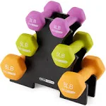 HolaHatha 3, 5, and 8 Pound Dumbbell Hand Weight Set with Storage Rack, Multi