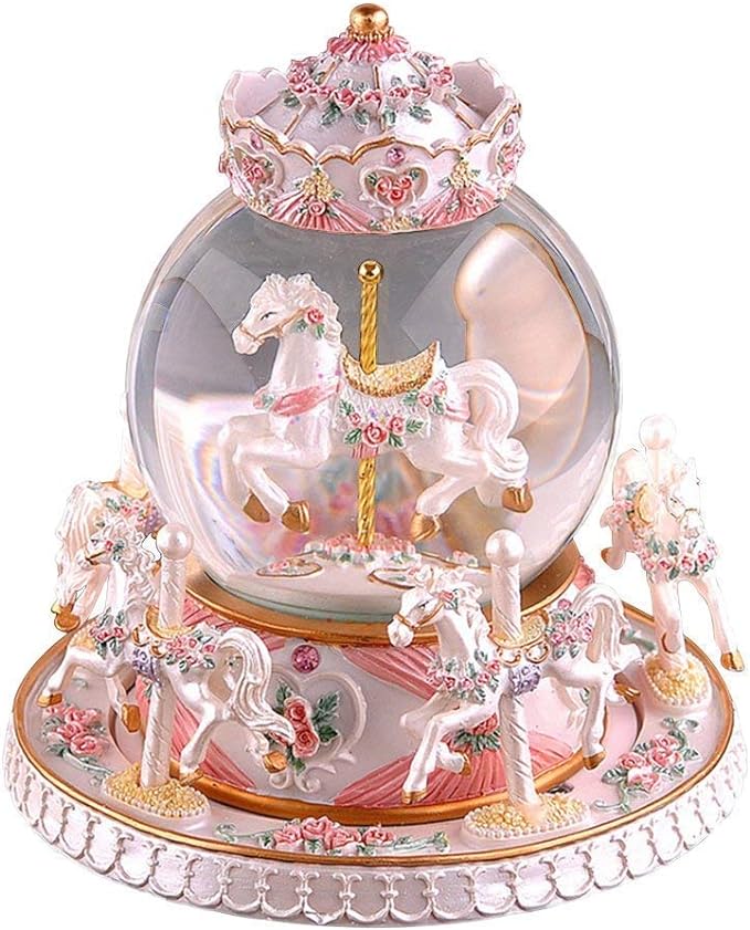 Autker Music Box Unicorn Snow Globe Clockwork Carousel Music Box with 7 Colorful LED Lights Birthday/Christmas/Valentines Day Gi