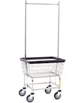 R&B Wire Products 100E58 Standard Wire Frame Metal Laundry Cart with Double Pole Rack - Chrome