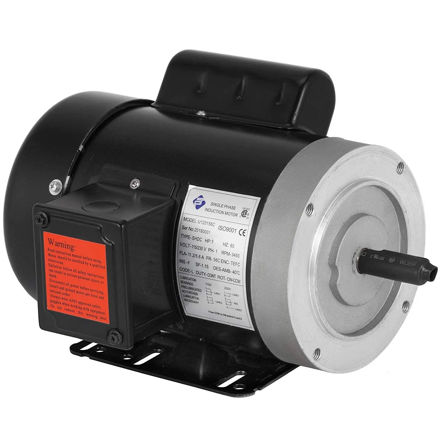 VEVOR 1 HP Electric Motor Single Phase 56C Frame115/230 Volt 3600 rpm 120156C