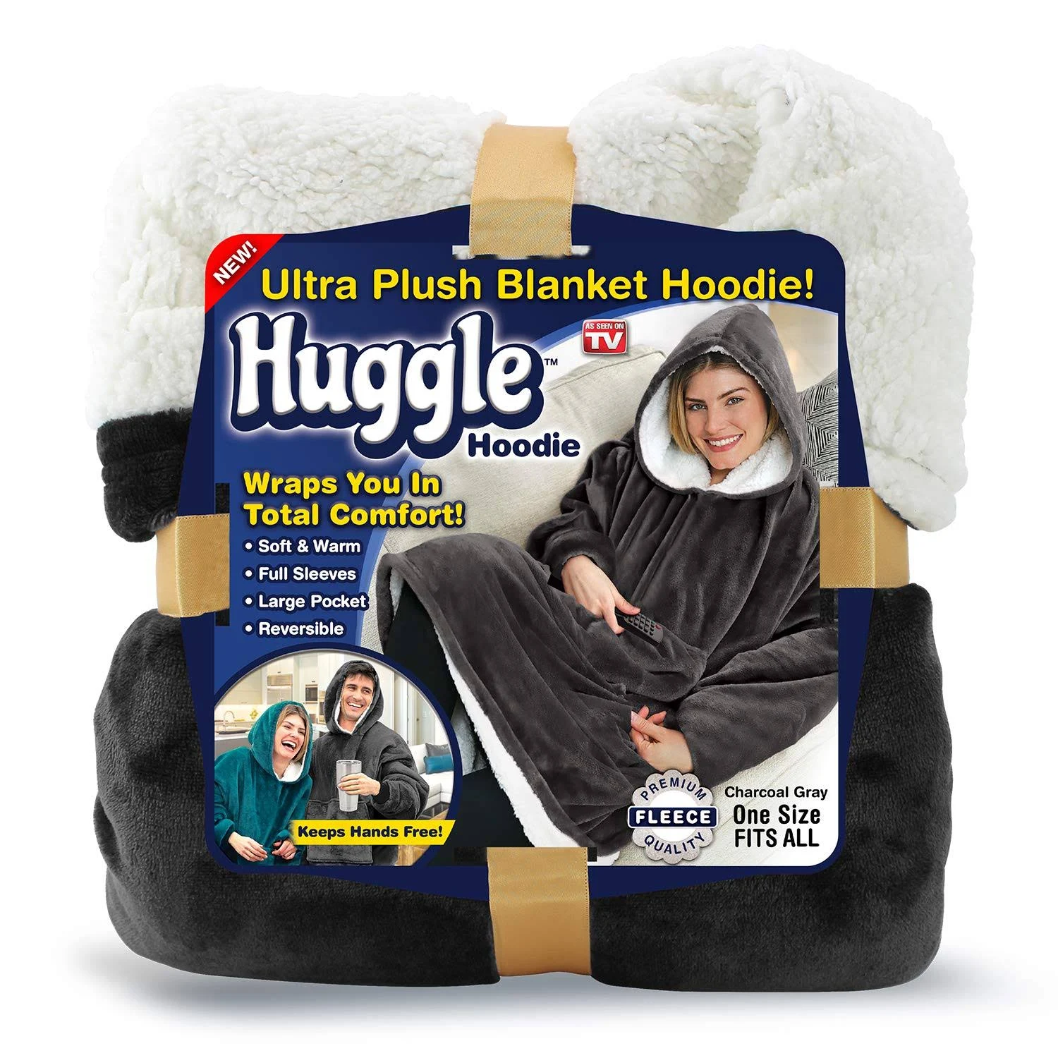 Ontel Huggle Adult Hoodie Ultra Plush Blanket Charcoal Grey One Size Fits All