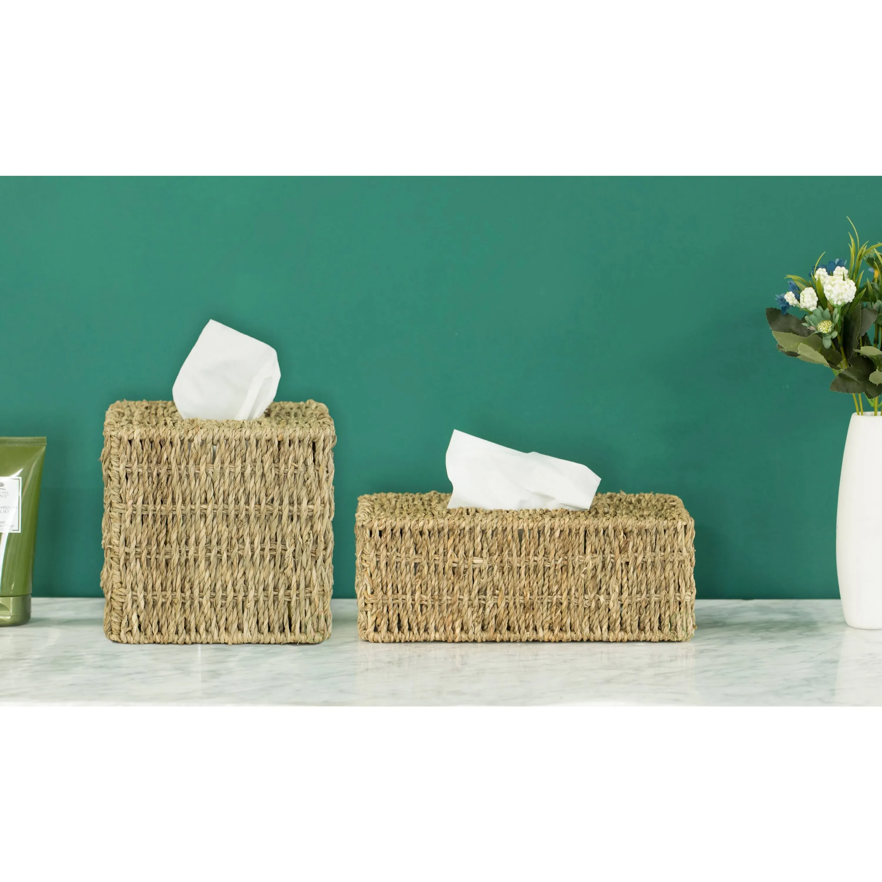 Natural Woven Seagrass Wicker Square Tissue Box Cover Holder