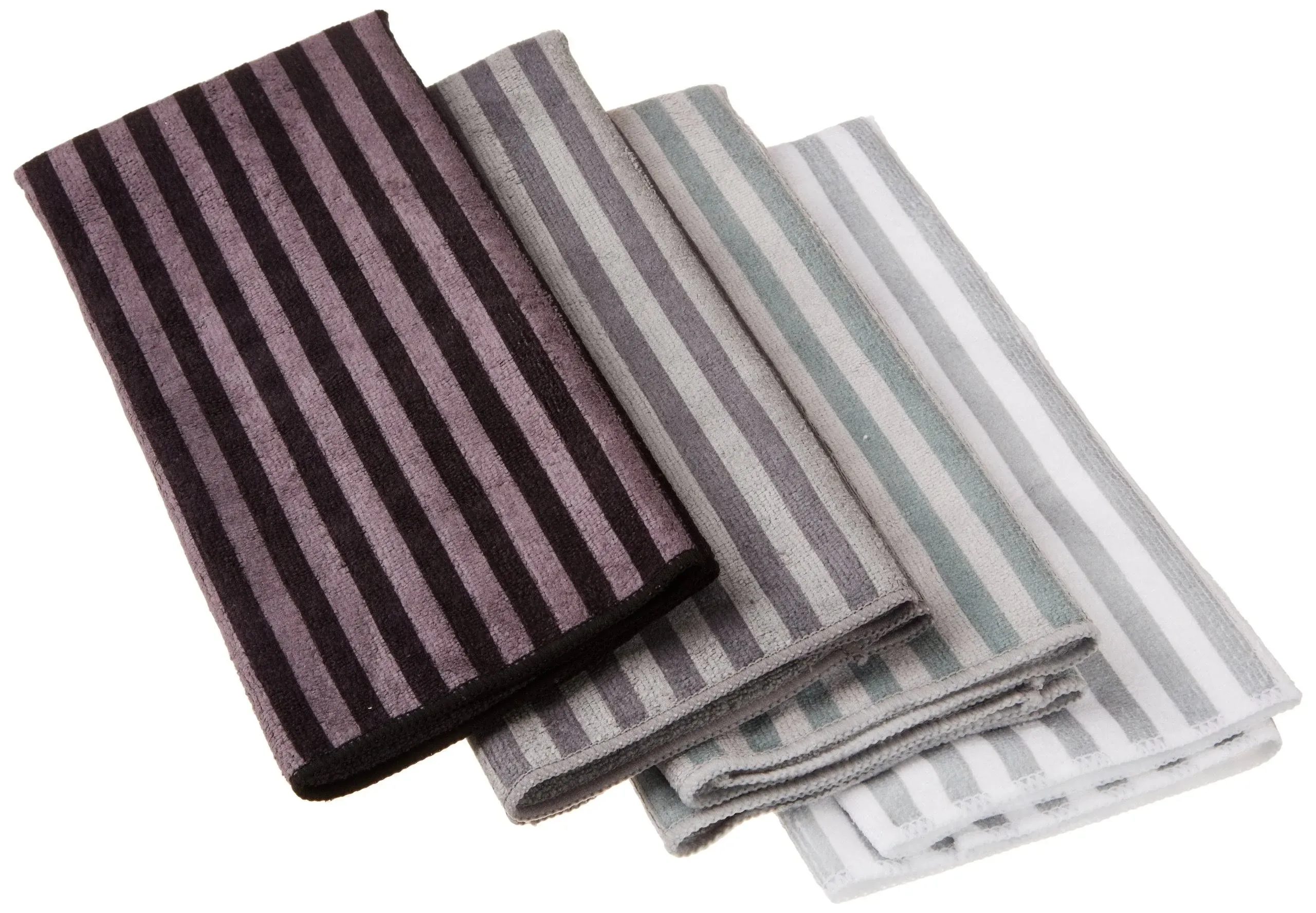 DII Cleaning Collection Multi-Purpose Microfiber, Gray Stripes, Dishtowel Set