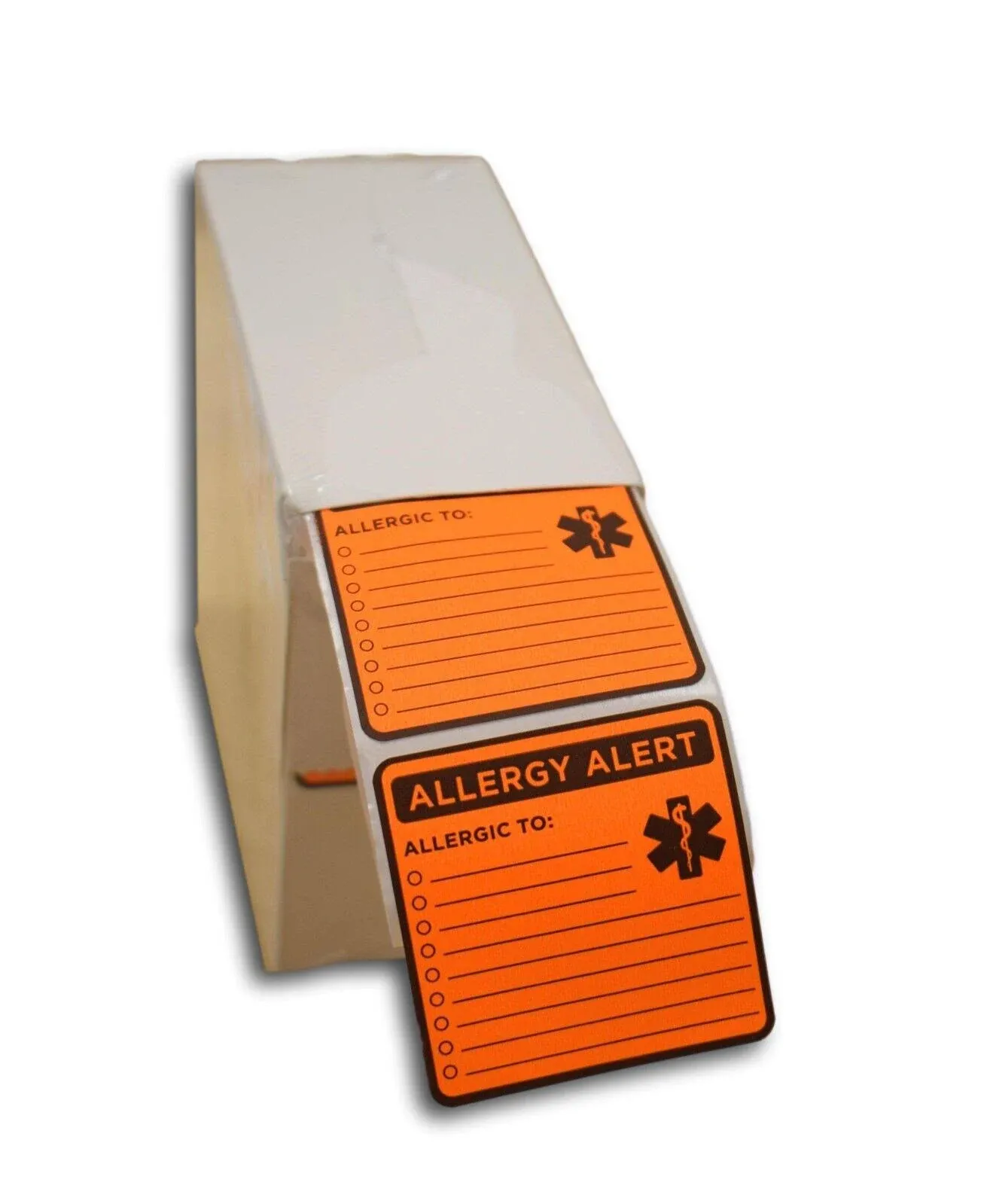 Stockroom Plus Allergy Labels with Sticker Roll Dispenser (2 x 2 in, Neon Orange, 1000 Pack)