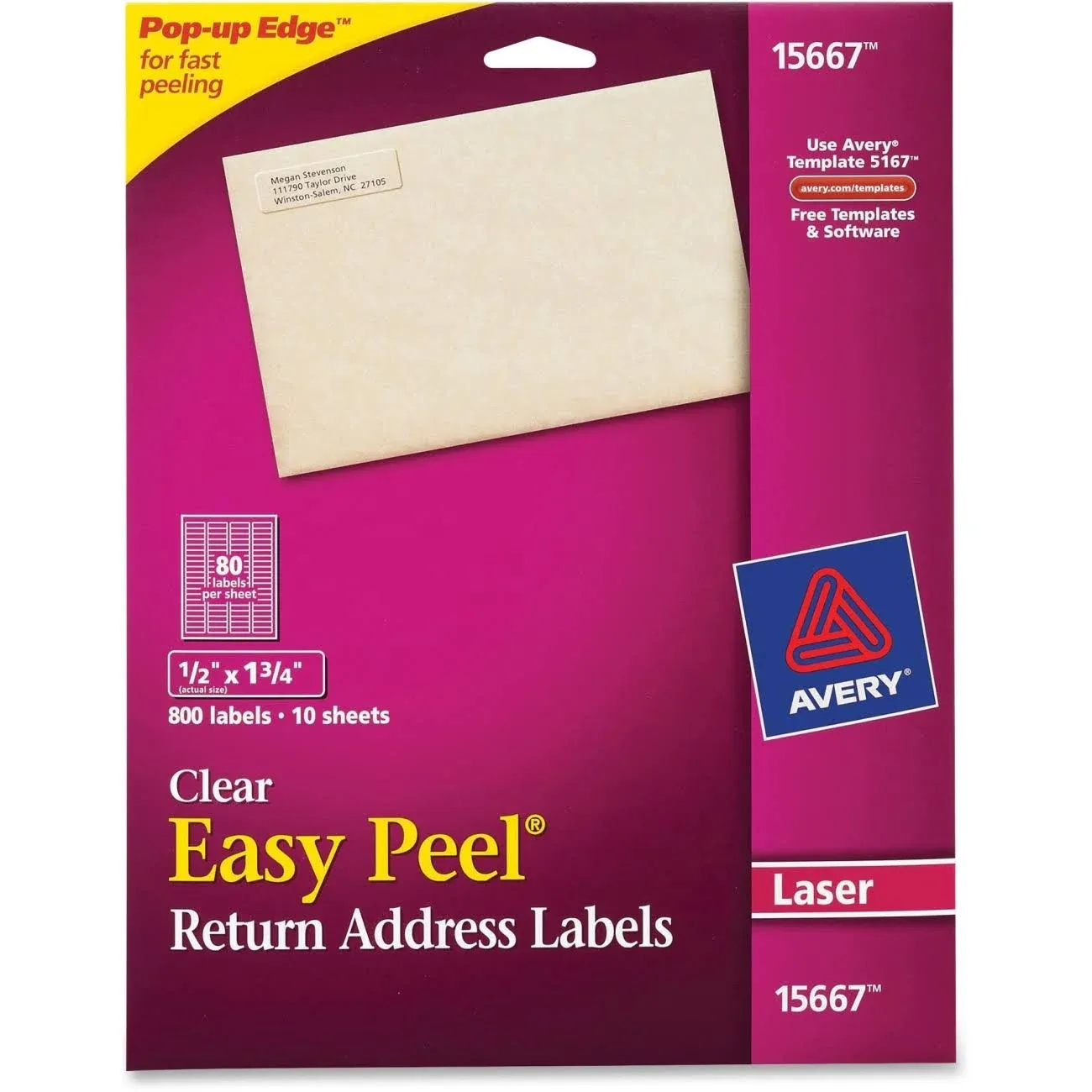 Avery Clear Easy Peel Mailing Labels, Laser, 1/2 x 1 3/4, 800/Pack