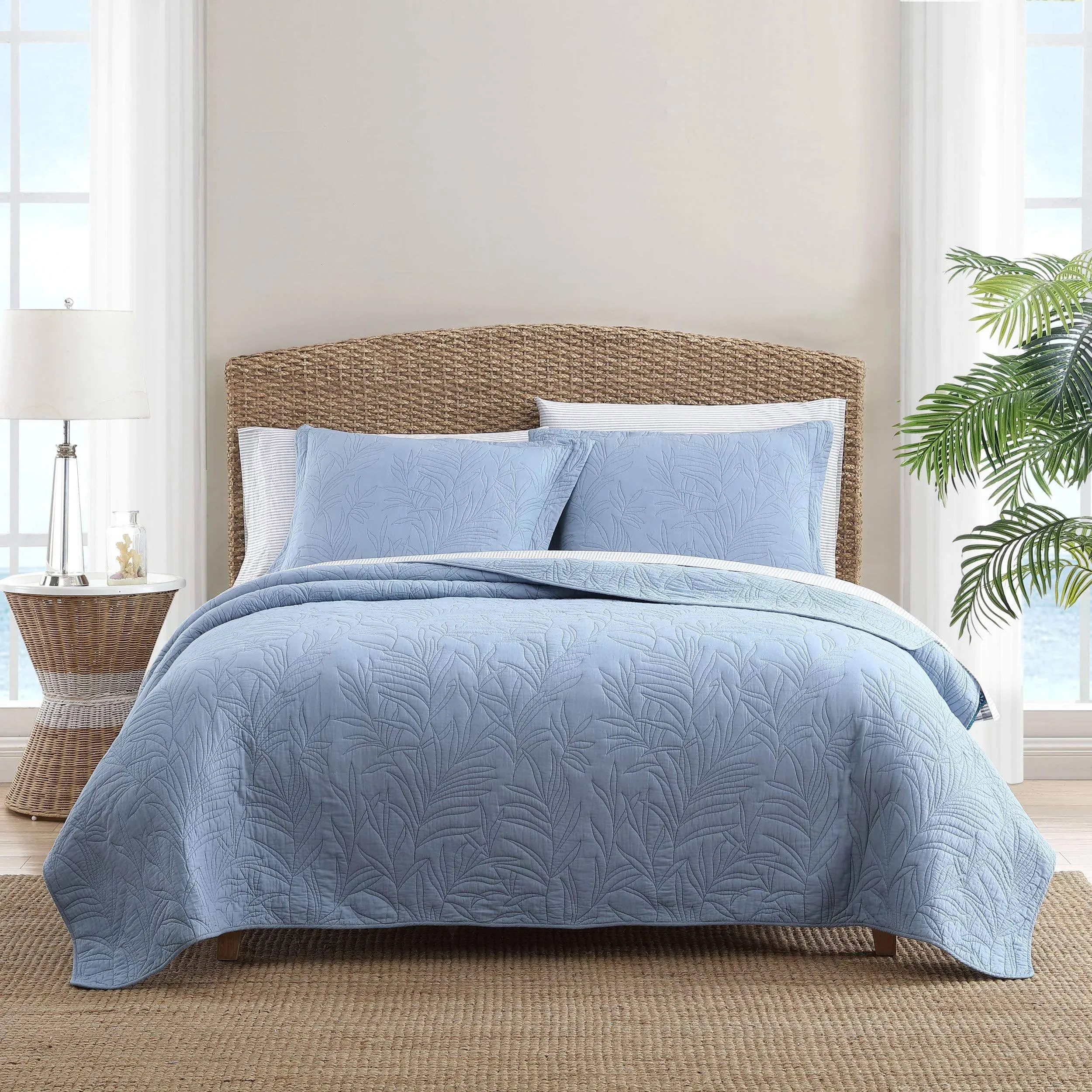 Tommy Bahama Home | Costa Sera Collection | Soft and Breathable, Quilt Bedpsread Coverlet Seasons, Pre-Washed for Added Softness, Queen, Blue