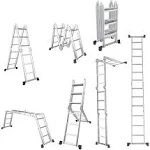 Giantex 7-in-1 12 Ft Tall Folding Step Ladder, Max Load 330 Lbs, Lightweight Multi-Purpose Aluminium Ladder with Safety Locking Hinge, Heavy Duty Straight Ladders with Anti-Skid Texture for Home