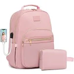 Pink Laptop Backpack for Women 15.6 inch Adult Back Pack Travel Work Anti-theft College Bags Business Computer Backpacks Purse with USB Charging Port BackPack