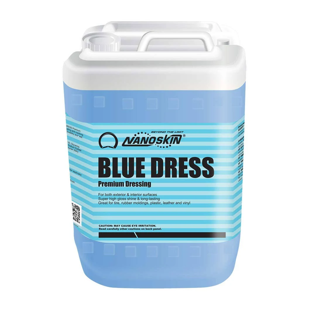 Nanoskin BLUE DRESS Premium Dressing 5 Gallons- Sprayable Interior & Exterior| Works on Tire, Vinyl, Rubber, Plastic & Trim | Safe for Cars, Trucks, Motorcycles, RVs, Light Blue, 640 Fl Oz (Pack of 1)