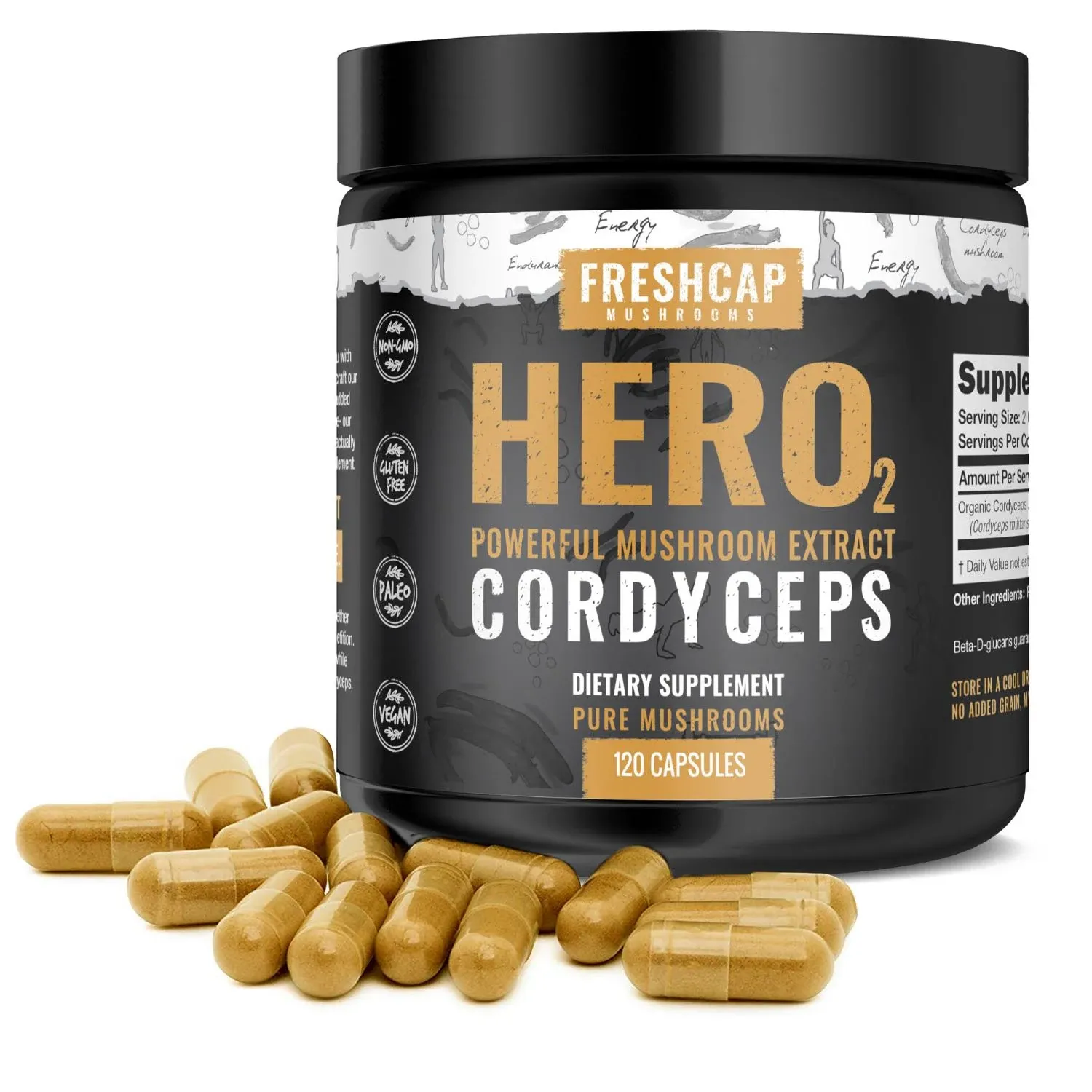 FreshCap Cordyceps Mushroom Supplements - for Energy & Endurance (120 Capsules)