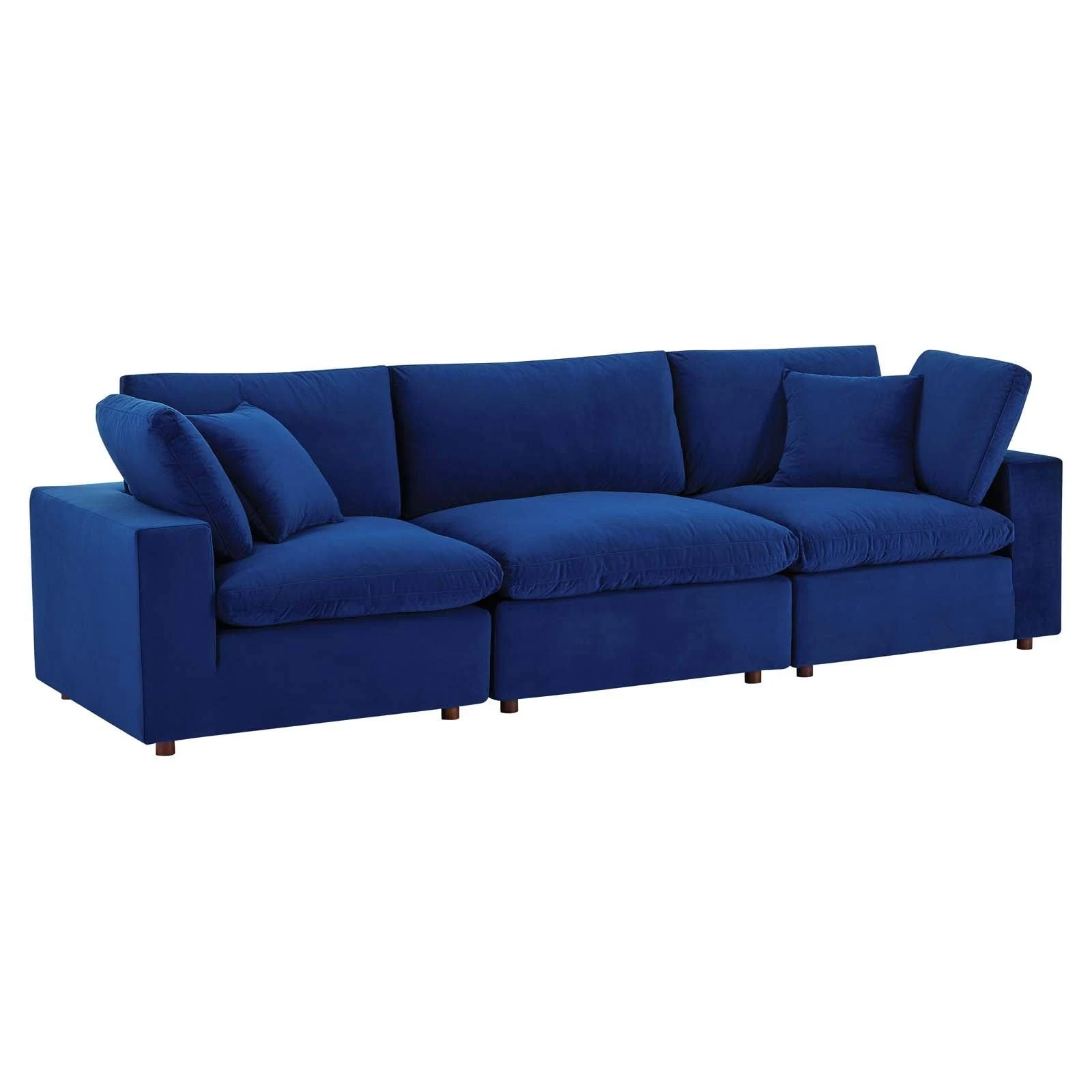 Modway Commix Down Filled Overstuffed Performance Velvet 3-Seater Sofa Navy