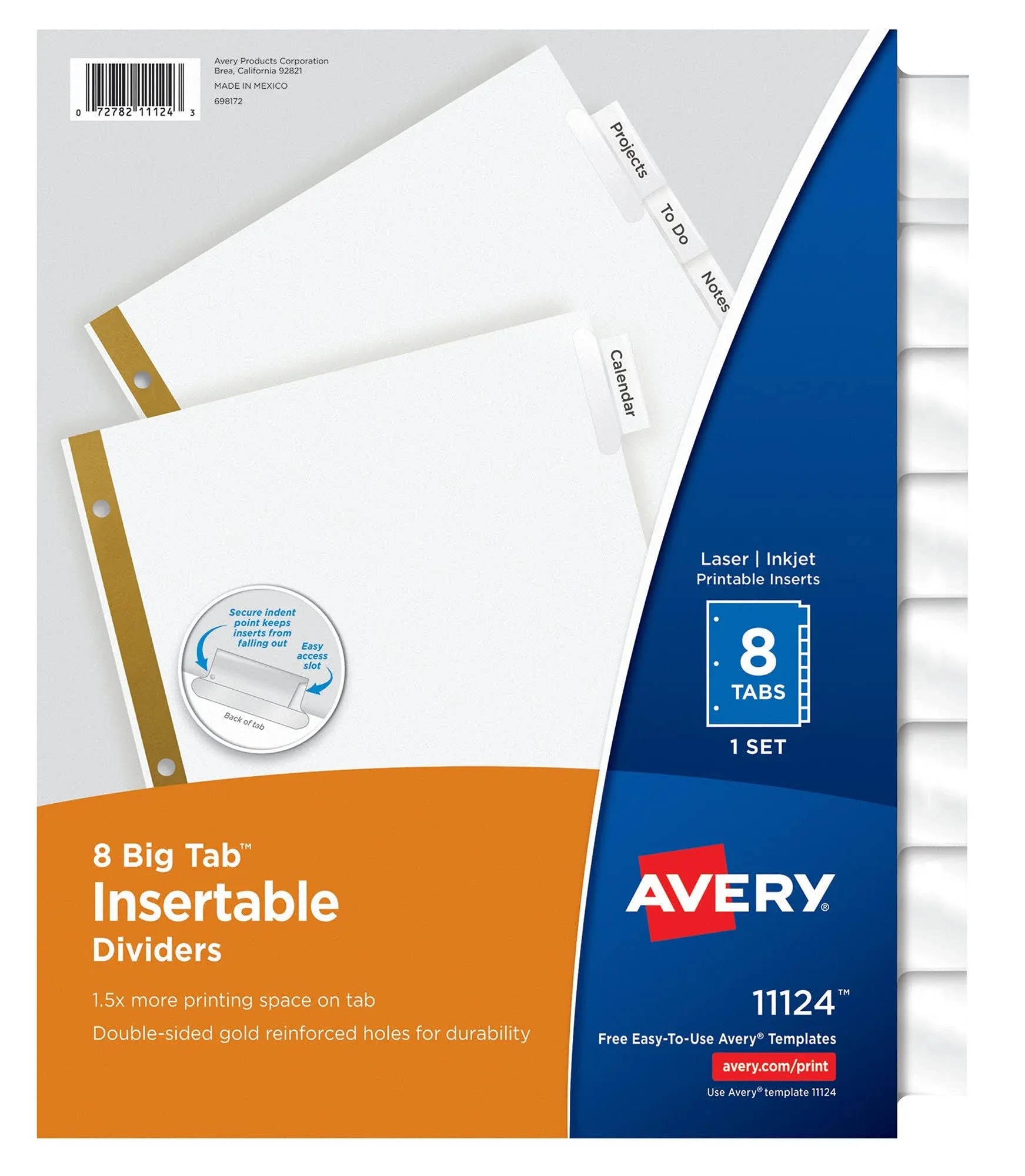 Avery Big Tab Insertable Dividers, 8 Clear Tabs, 1 Set (11124)