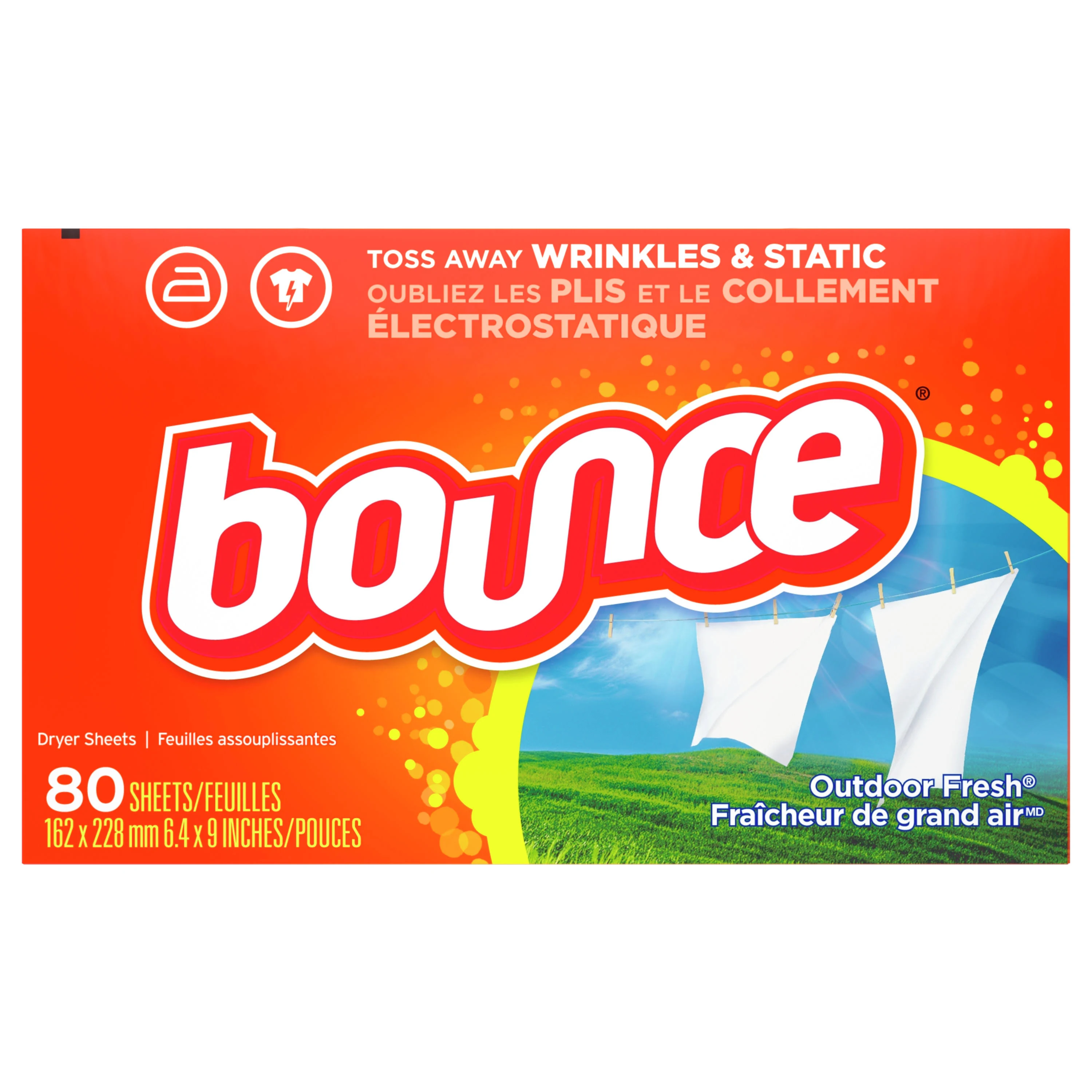 Bounce Dryer Sheets, 120 Sheets, Outdoor Fresh Scent Fabric Softener Sheets