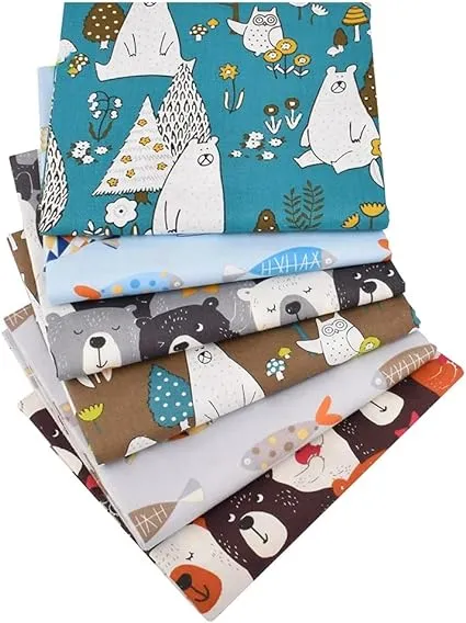 Hanjunzhao Zoo Animals Fat Quarters Fabric Bundles, Bear Fish Print Precut Sewing Quilting Fabric,18" x 22"(Multi)