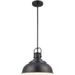 Home Decorators Collection RS20190724-1 BK Shelston 13-In. 1-Light Black Farmhouse Hanging Kitchen Pendant Light with Metal Shade