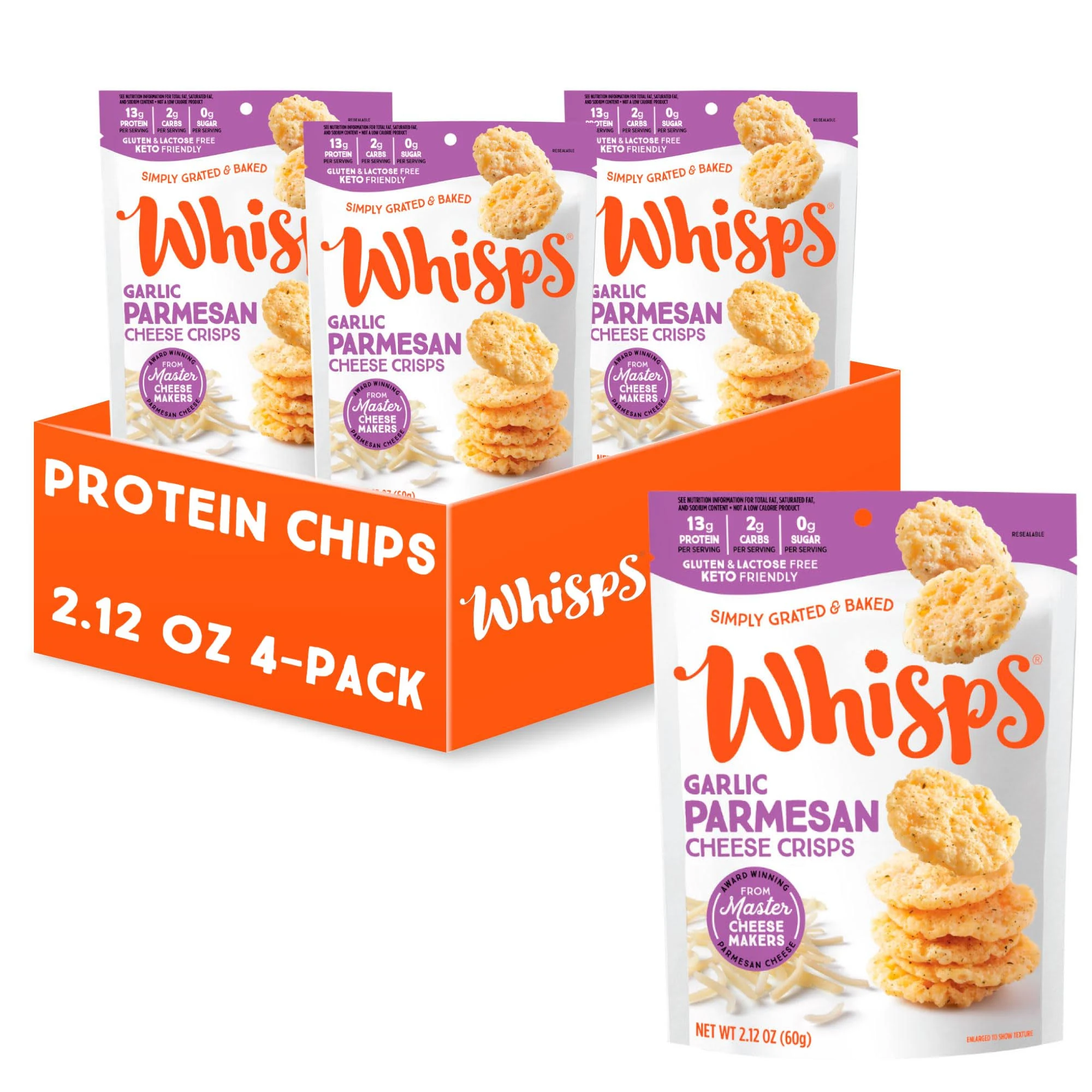 Whisps Cheese Crisps Garlic Herb | Protein Chips | Healthy Snacks | Protein Snacks, Gluten Free, High Protein, Low Carb Keto Food (2.12 Oz, 4 Pack)