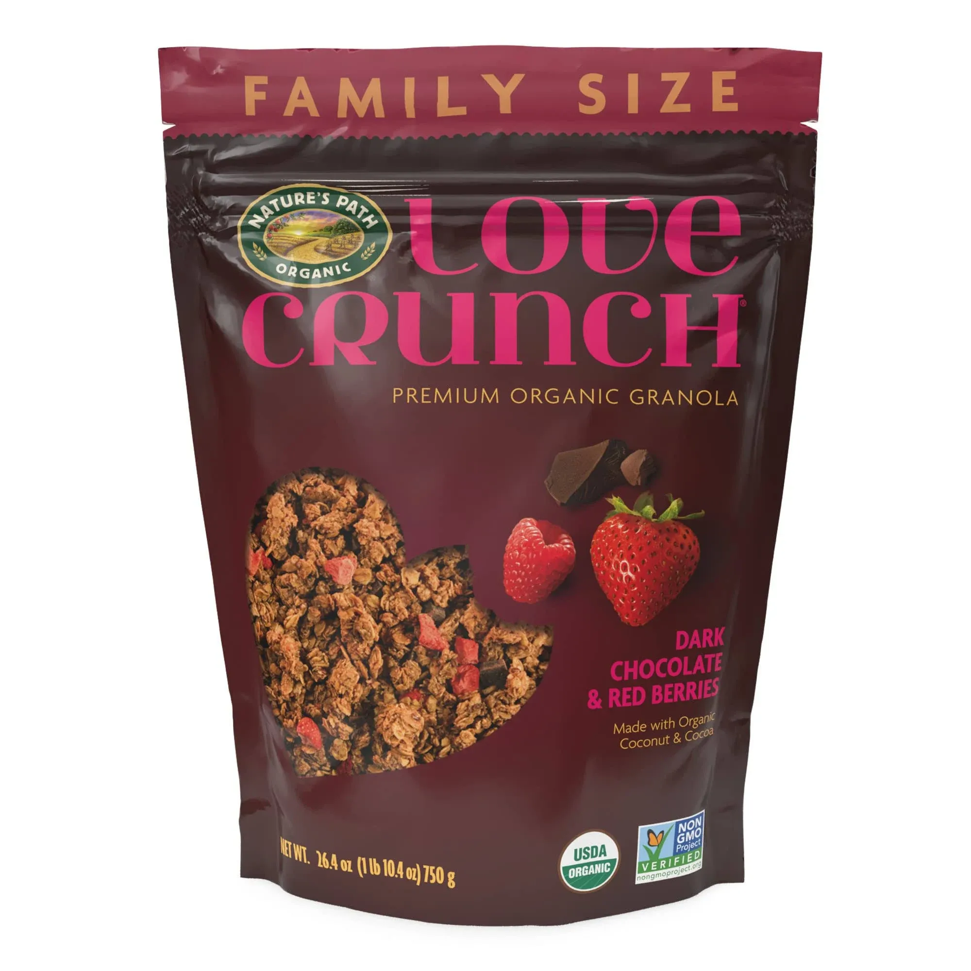 Love Crunch Organic Dark Chocolate & Red Berries Granola, 26.4 oz (Pack of 6), Non-GMO, Fair Trade, by Nature's Path