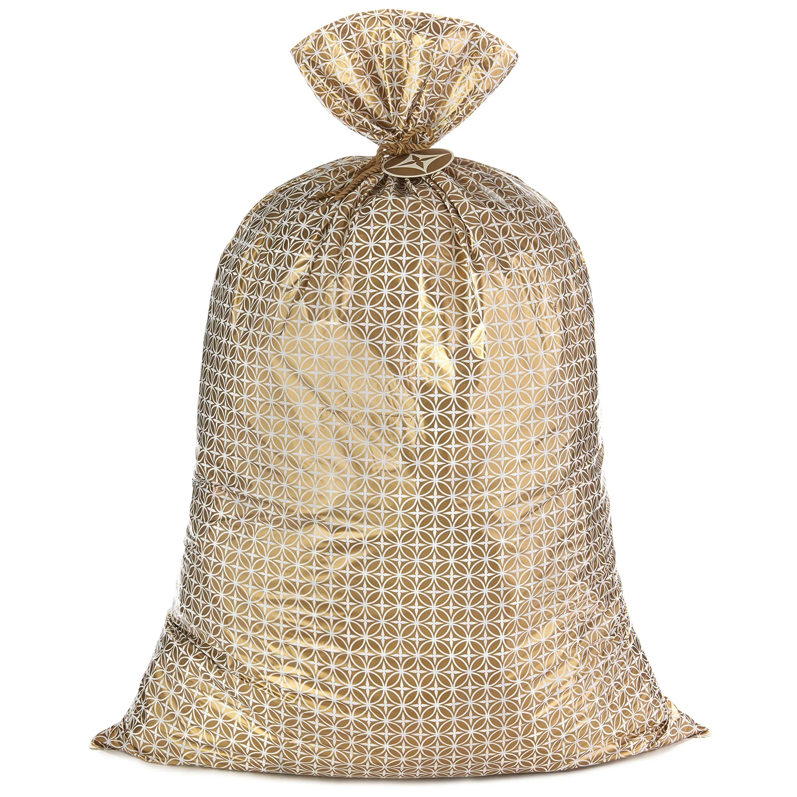 Hallmark 56" Large Plastic Gift Bag (Gold Pattern) for Weddings, Bridal Showers, Birthdays, Any Occasion