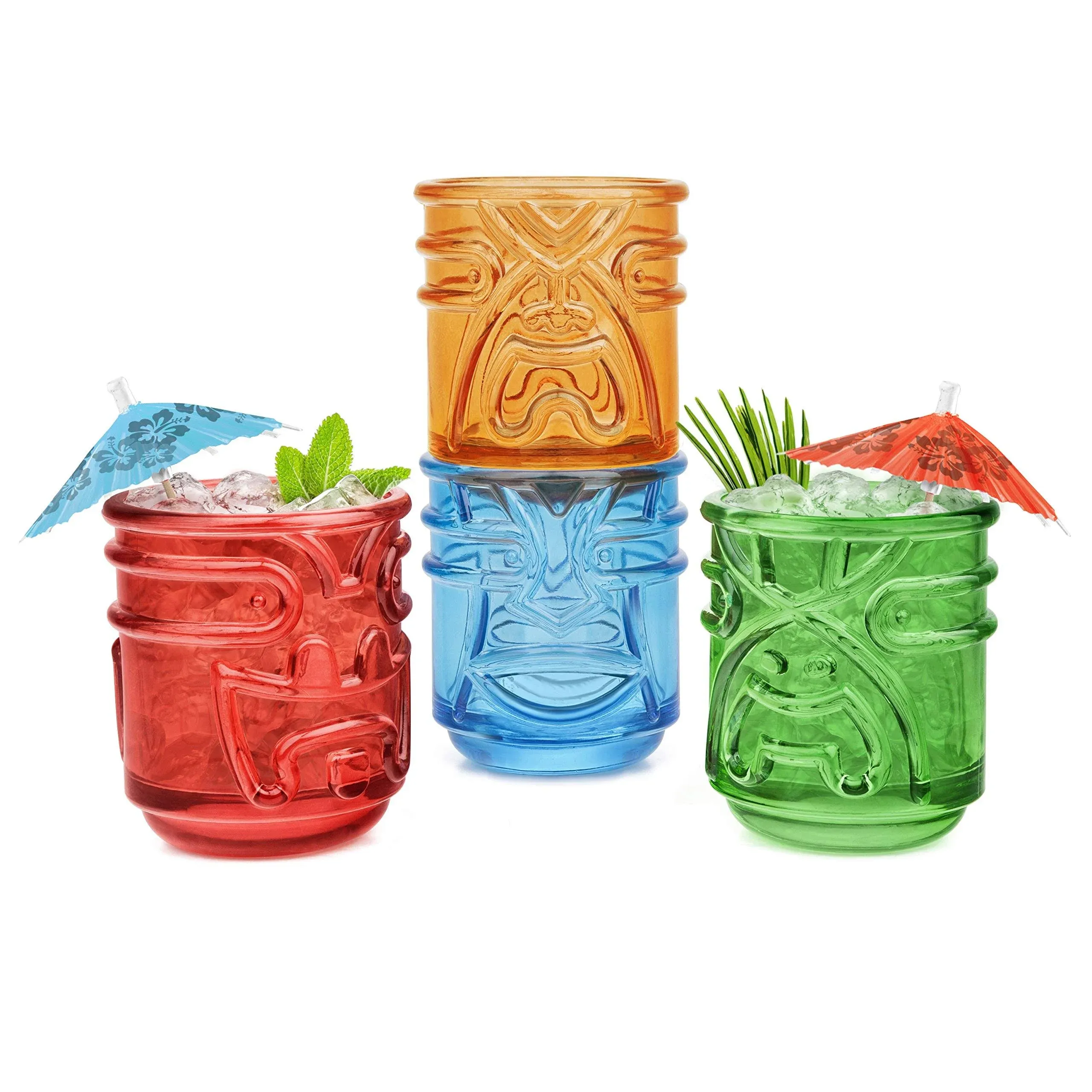 Colored Tiki Stacking Tumblers (12oz) - Set of 4