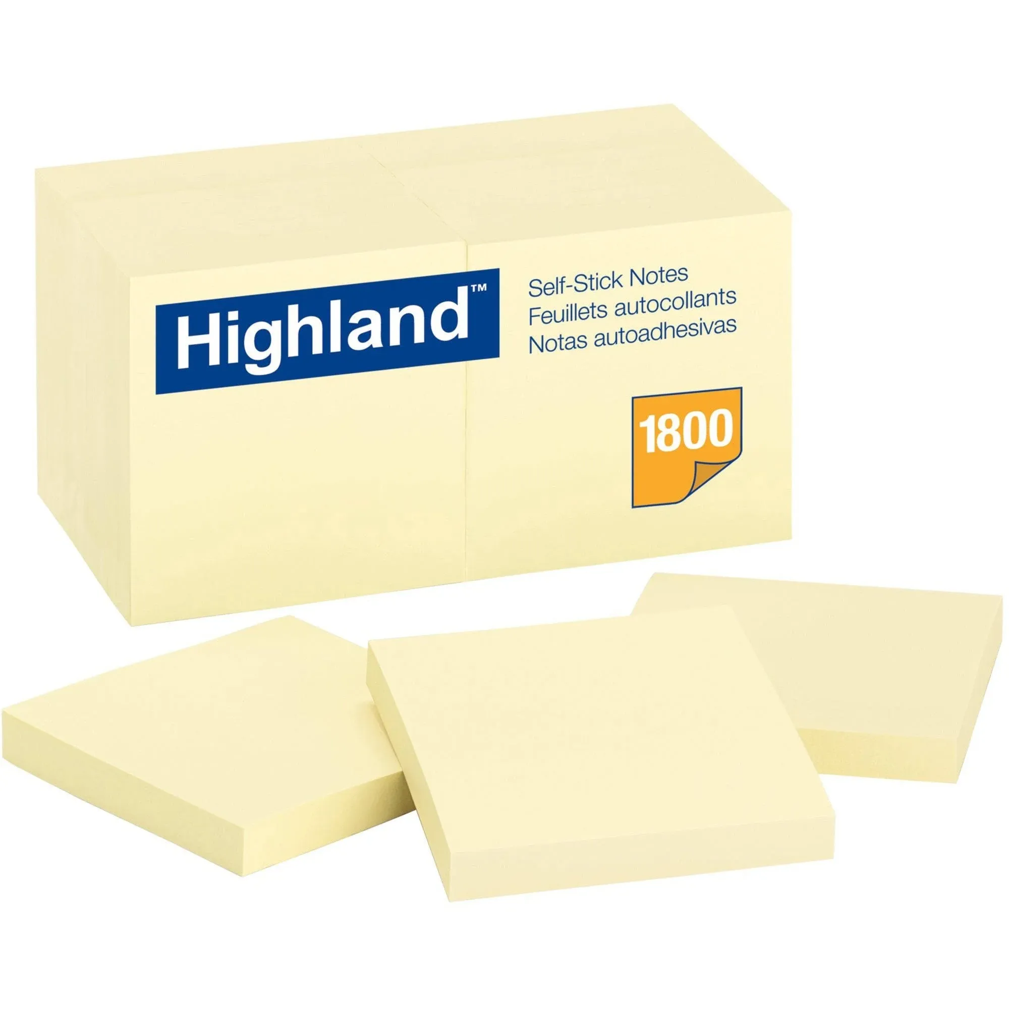 Highland Self-Stick Notes, 3 x 3, Yellow, 100-Sheet, 18-Pack