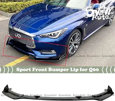 Syon Auto Fits 2017-2022 Infiniti Q60 Gloss Black 3pcs Sport Front Bumper Lip ...