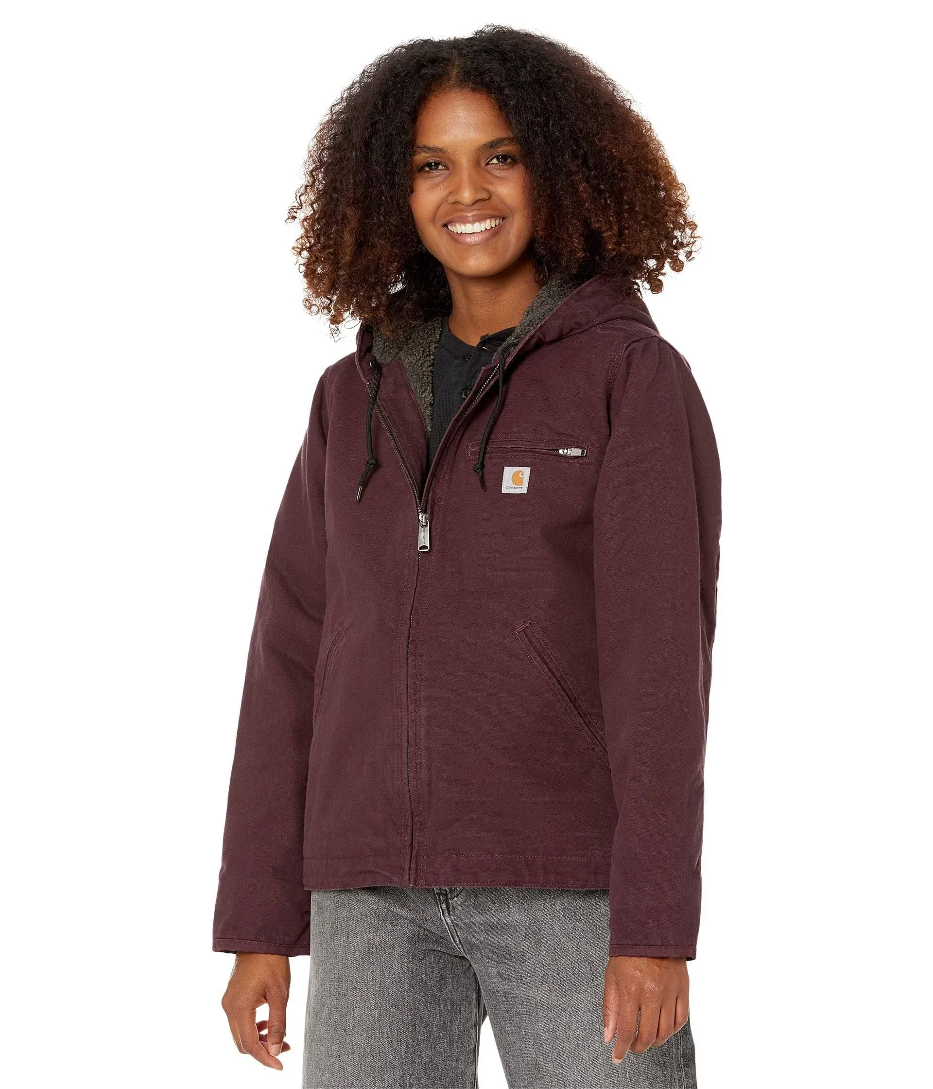 Carhartt Washed Duck Sherpa-Lined Jacket - Women's Taupe Gray, Xs