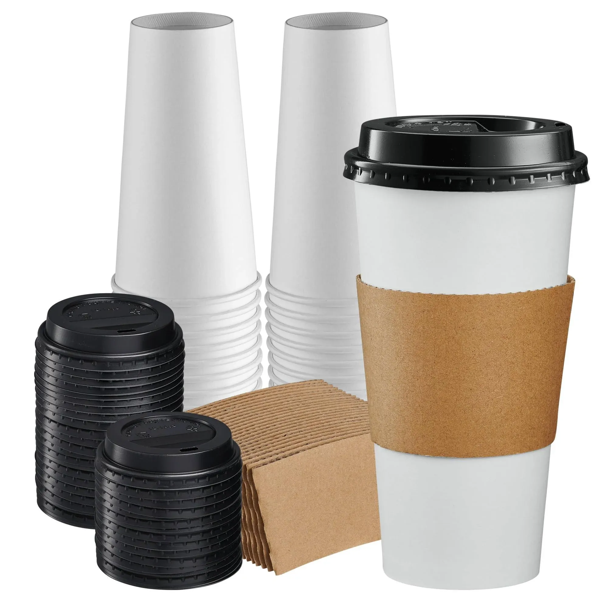 Comfy Package 20 Oz Paper Cups Disposable Coffee Cups with Lids & Coffee Sleeves, 50 Sets