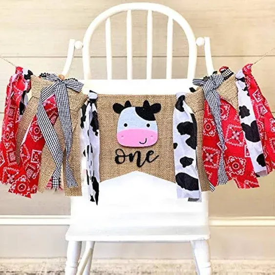 Farm ONE High Chair Banner for First Birthday Barnyard Cow 1st Birthday Party...