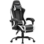 GTRACING GTWD-200 Gaming Chair with Footrest, Height Adjustable Office Swivel RECLINING, White