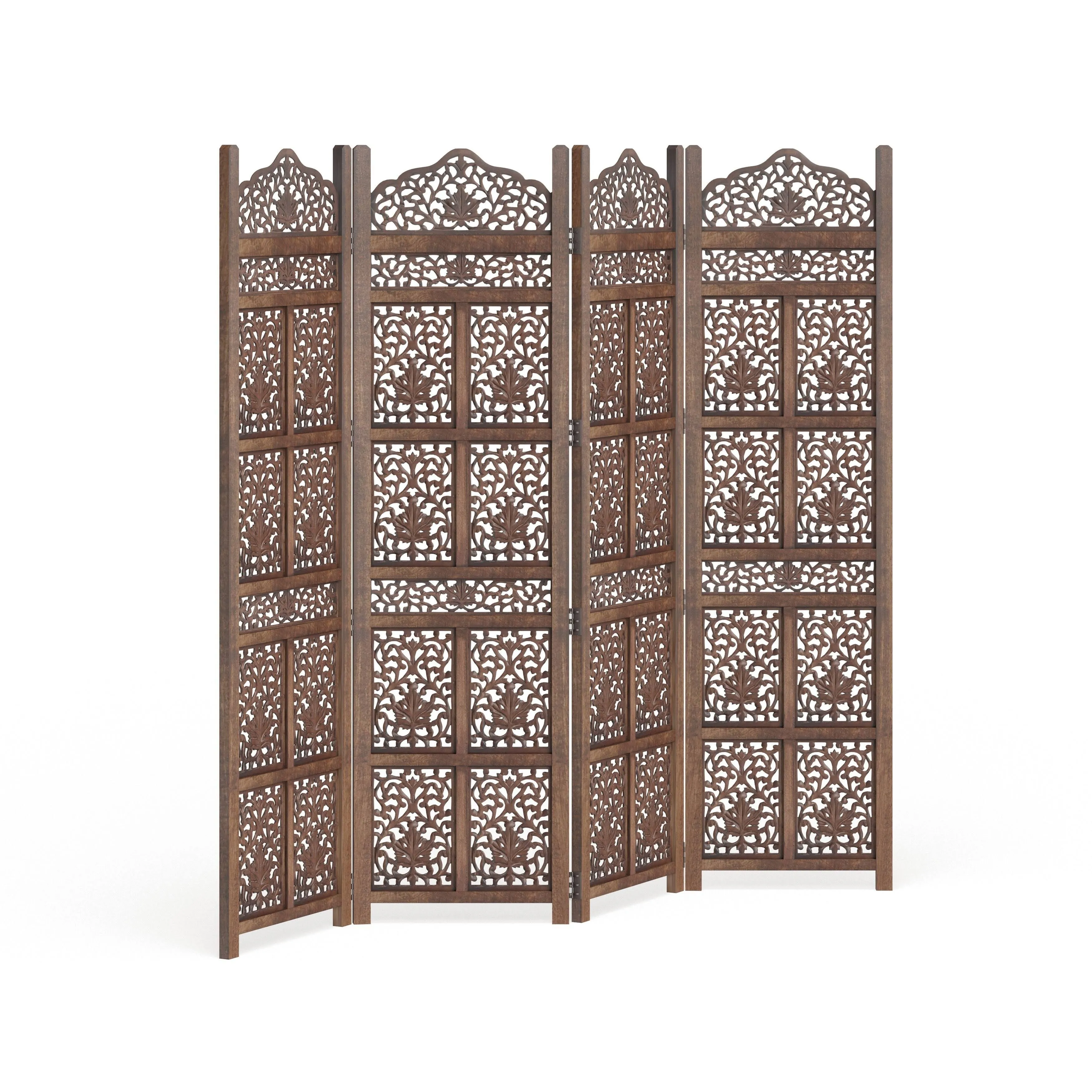 80 in. x 72 in. Large 4-Panel Brown Wood Screen Decorative Room Divider