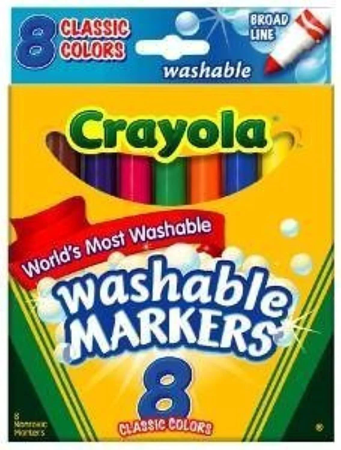 Crayola 587808 Washable Markers Broad Line, 8 Count Classic Colors, Case of 24