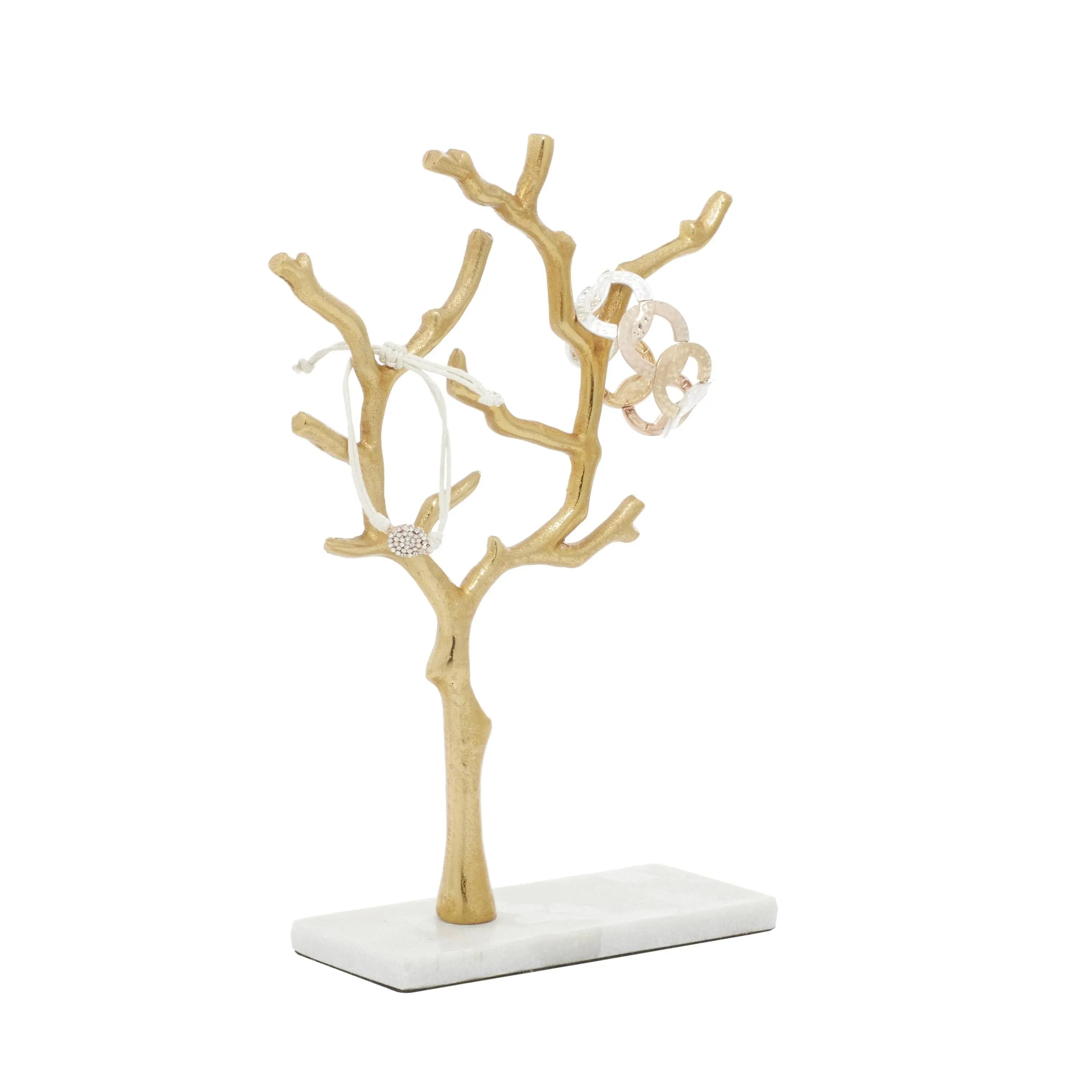 Marble Tree Jewelry Stand with Marble Base, 9&#034; X 3&#034; X 13&#034;, Gold