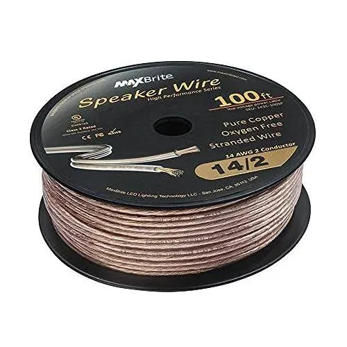 High Performance 14 Gauge Speaker Wire, Oxygen Free Pure Copper - UL Listed Class 2 (50 Feet Spool)