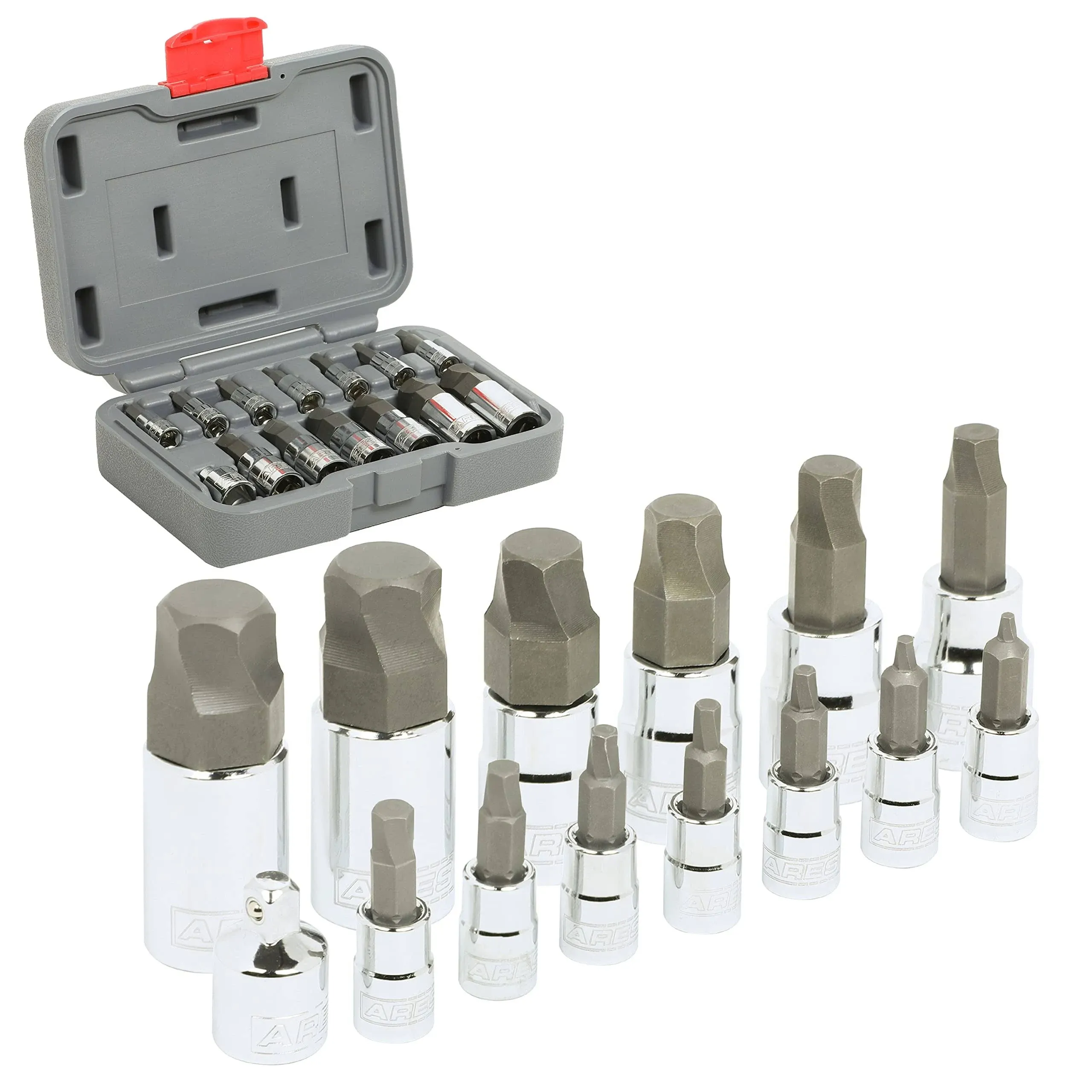 Ares 31006 - 14-Piece SAE Damaged Fastener Remover Hex Bit Socket Set - Premium Steel Bit Sockets Remove Heavily Rounded and Str